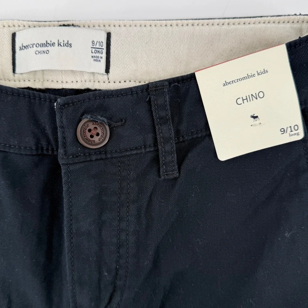 NWT Abercrombie Kids Boys Chino Pants Navy Blue Stretch Twill 9/10‎ Long School